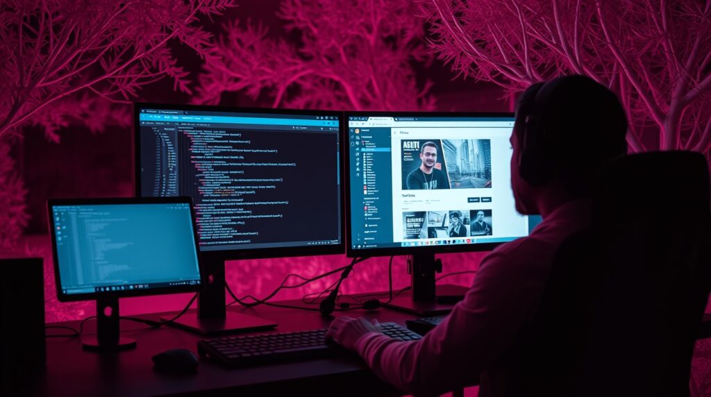 Developer working on frontend and backend code simultaneously