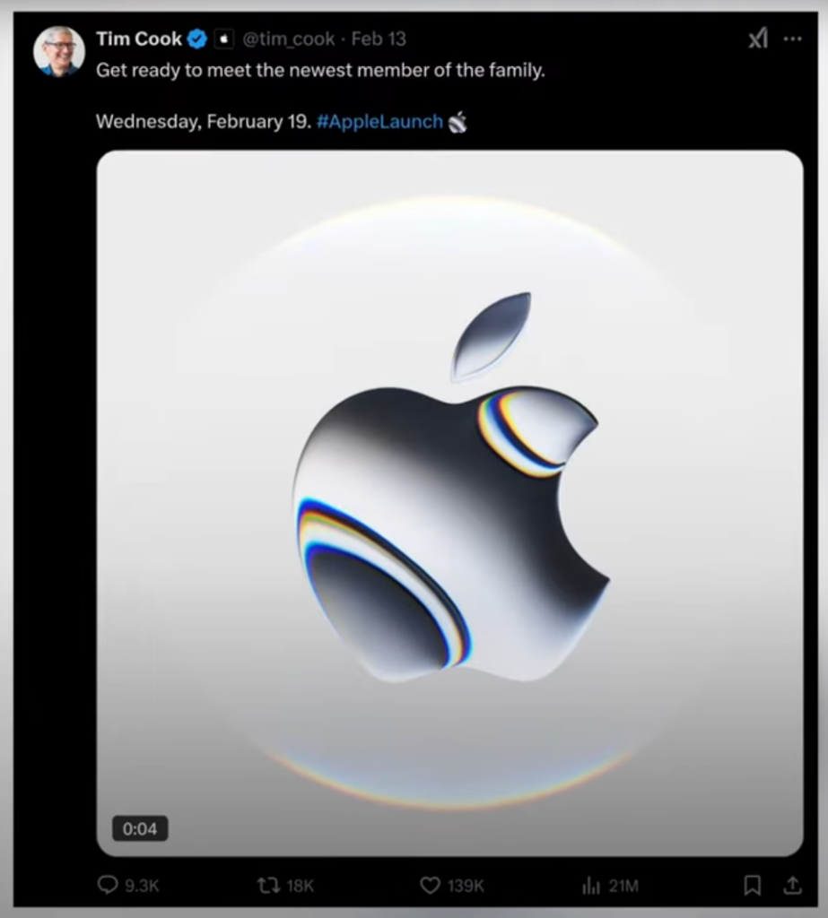 Tim Cook the company's CEO, posted a mysterious teaser on X (Formaly Twitter)
iPhone SE4 2025