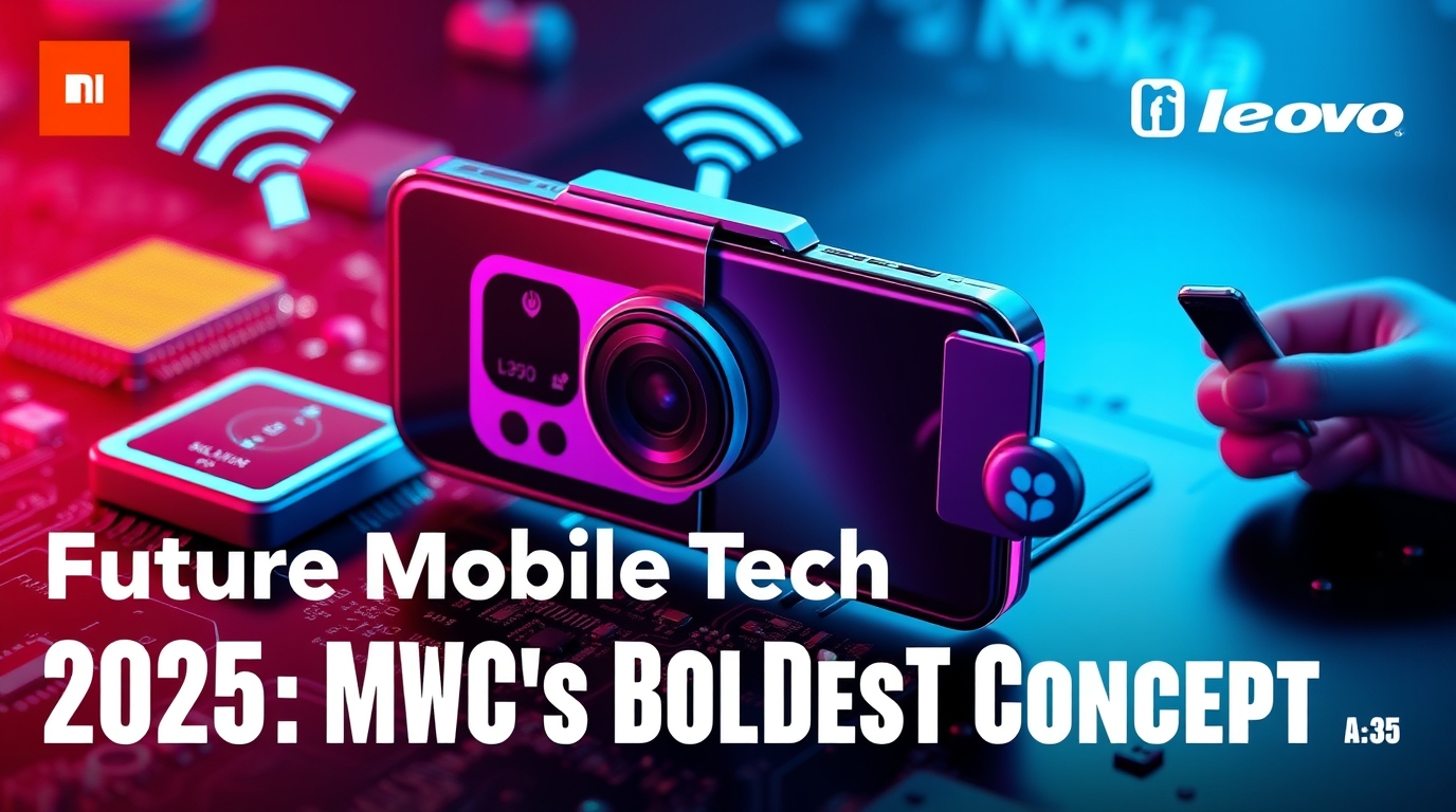 "Foldable smartphone transforming into a compact camera at MWC 2025" "Solar panels integrated into a smartphone prototype" "WiFi earbuds showcasing extended connectivity range"